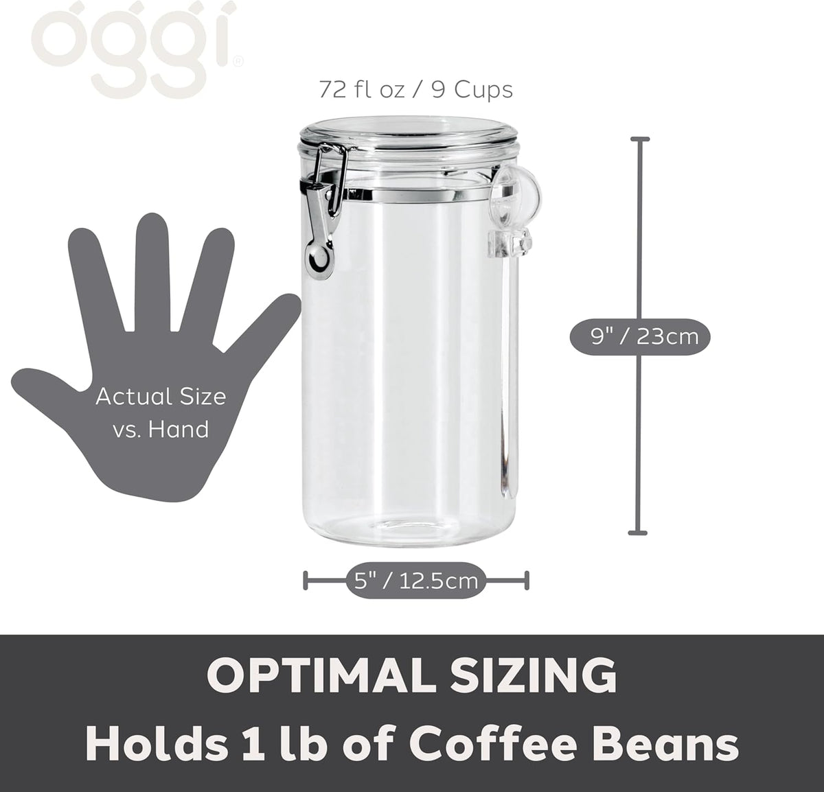 OGGI Clear Canister Airtight 28oz - Clamp Lid & Spoon - Airtight Food Storage Containers, Ideal for Kitchen & Pantry Storage of Bulk, Dry Food Including Flour, Sugar, Coffee, Rice, Tea, Spices & Herbs