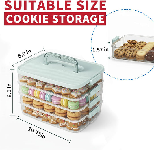 Stackable Cookie Storage Containers, 4-Layer with Lids and Handle, Stackable food Storage Containers, Containers for Cookies, BPA-Free Cookie Carrier for Cookies, Desserts, Dumplings & Snacks