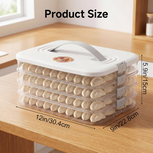 4 Layer Dumpling Box Cookie Containers with Lids Stackable Food Storage Container for Fridge Freezer Snack Organizer 12x9.1x5.9 Inch