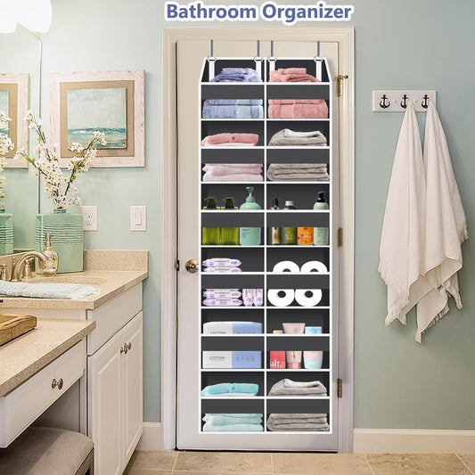 Heavy Duty Over The Door Organizer 5 Tiers, Extra Large Behind Door Storage of 10 Big Front & 10 Mesh Pockets, 80lb Weight Capacity, Hanging Doors Storage Organizer for Closet Bedroom Nursery, Grey