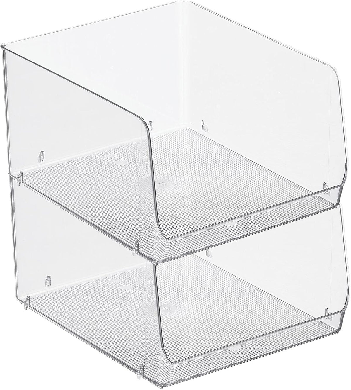 mDesign Wide Stackable Plastic Food Storage Organizer Bin Basket with Open Front for Household Kitchen Cabinets, Pantry, Offices, Closets, Bedrooms, Bathrooms - 10.2" Wide, 2 Pack - Clear