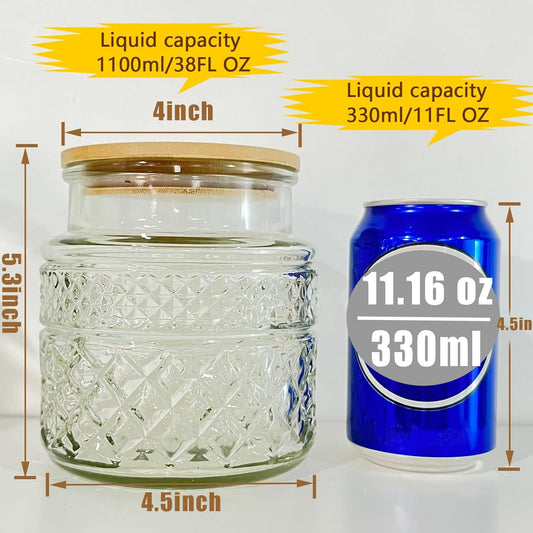 Viovian Large Glass Jar with Wood Lid and Spoon 60 OZ Square Thick Glass Storage Jars Airtight Lids Clear Decorative Vintage Canister for Food Candy Cookie Sugar Coffee Nuts Snack Dog Treat