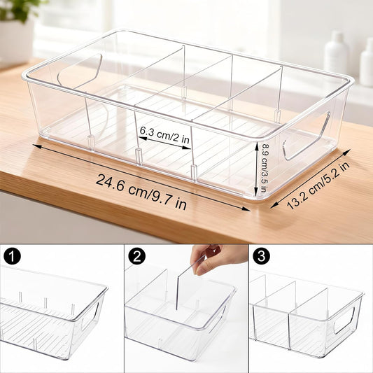 2 Pcs Seasoning Packet Organizer with Detachable Dividers, Storage Organizer Box for Cabinet, Kitchen Snacks Spice Packets Organizer, XL Size, White