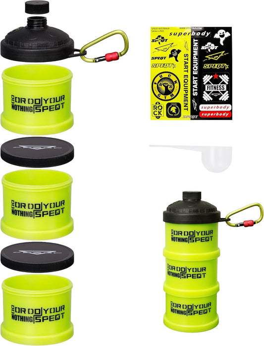 Protein Powder Stackable Container,with Carabiner&Carrying Lanyard,Twist Lock Supplement Storage,Portable Protein Powder Container To Go for Pre/Post Workout,Fitness,Travel,Gym