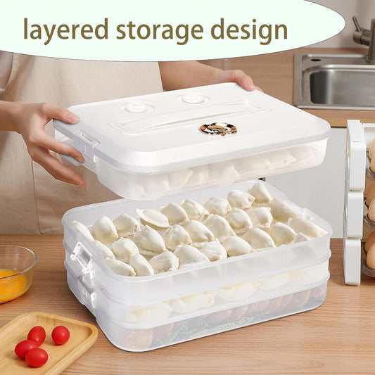 4-Layer Food Storage Containers with Lids,Cookie Storage Containers Airtight,Stackable Snack Container Cookie Carrier,Dumpling Storage Box,Time Recoder
