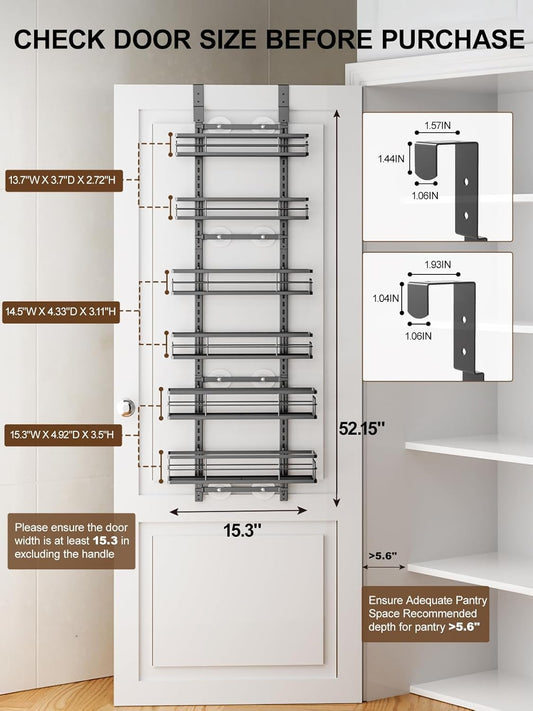 Delamu 9 Tier Over The Door Pantry Organizer, Pantry Organization and Storage, Hanging Spice Rack for Pantry Door Organizer, Metal Pantry Door Shelves for Kitchen Bathroom Laundry Room,15.3" White