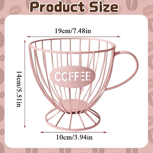 Coffee Pod Holder, Large Capacity K Cup Holder Coffee Capsule Storage Basket Tea Organizer for Countertop Kitchen Bar (Pink)