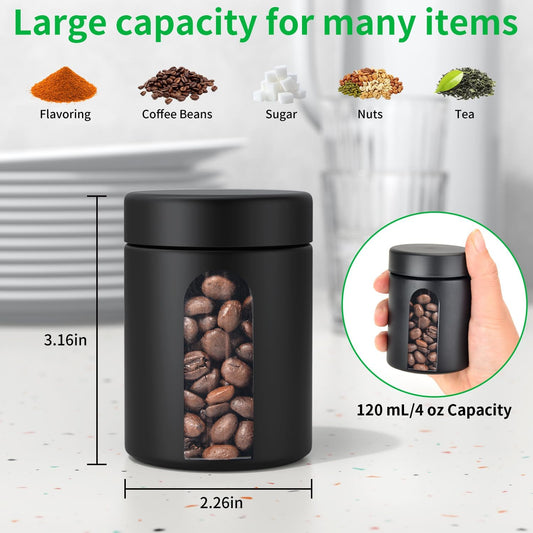 Urekt Glass Storage Jar (4 oz), Premium Food Grade Visual Container with Child Resistant Cap, Small Waterproof Bottle Multipurpose Container for Coffee Beans Nuts Teas Spices(120ml)