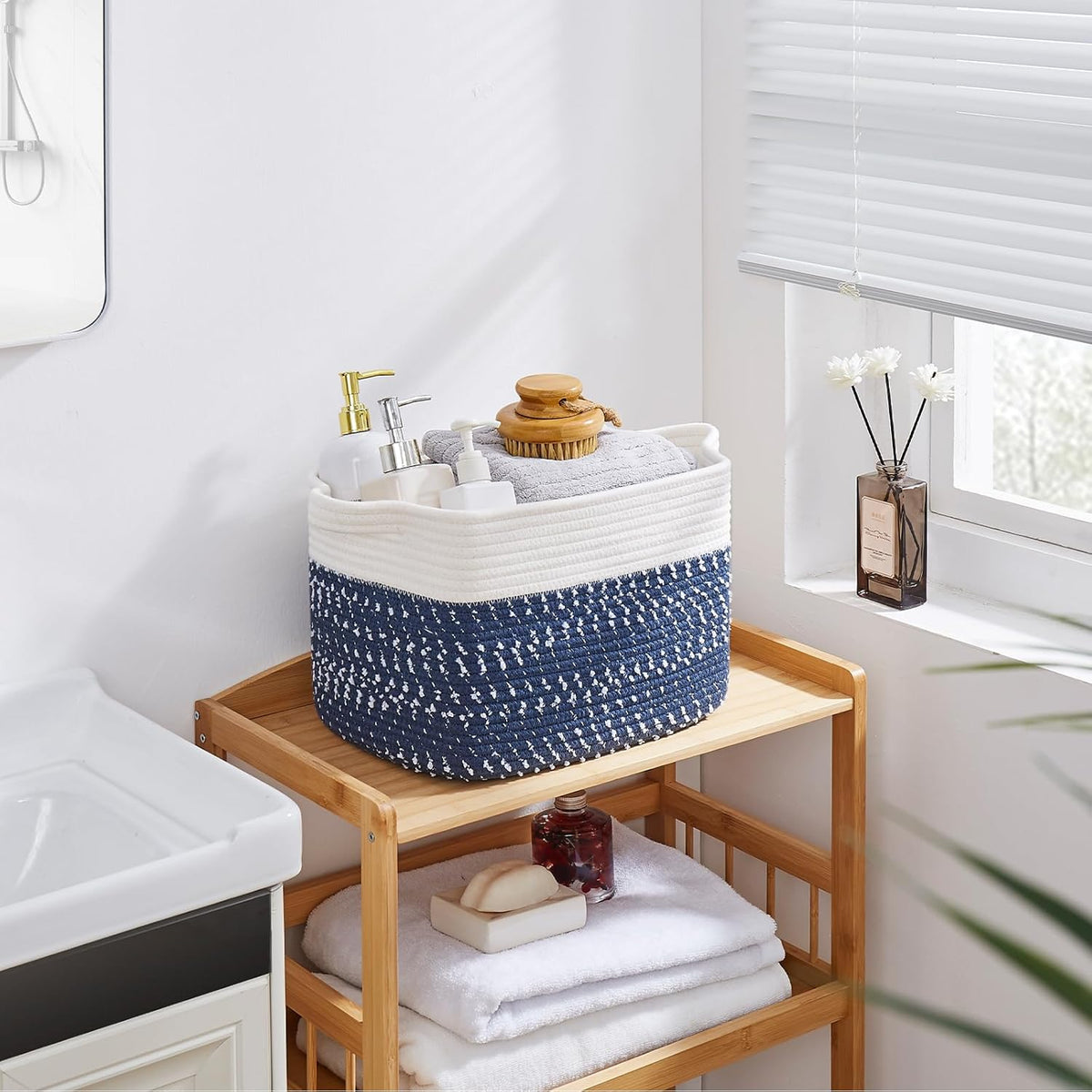 OIAHOMY Storage Basket, Woven Baskets for Storage, Cotton Rope Basket for toys,Towel Baskets for Bathroom - Pack of 3, Gradient Yellow