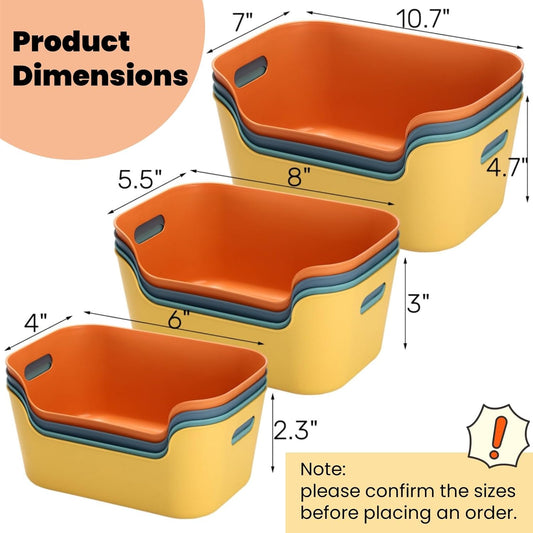Tlence 12 Pack Plastic Storage Bins and Baskets, Classroom Organizer Bins with Built-in Handle, Household Colorful Pantry Shelf Organization Container for Office Bedroom Countertop, 3 Sizes