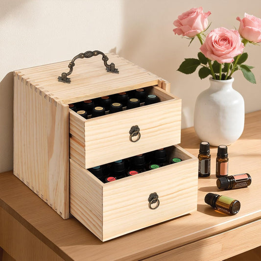 TORIBIO Essential Oil Storage Box for 60 Bottles, Wooden Essential Oils Holder Organizer Holds 5-30ml for Young Living & Doterra Bottles