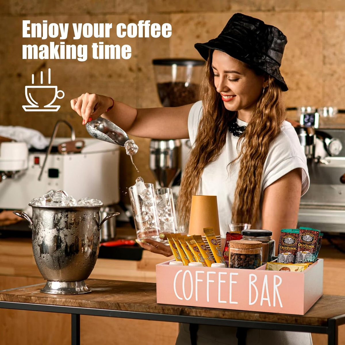 STORAGENIE Wooden Coffee Station Organizer – Removable Dividers, Storage for Coffee Pods, Tea Bags & Accessories, Oasis Blue (11.8" x 7.87" x 3.15")