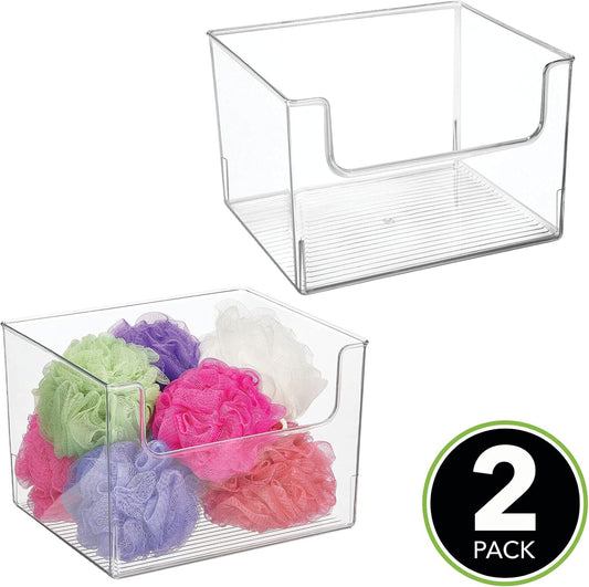 mDesign Modern Plastic Open Front Dip Storage Organizer Bin Basket for Bathroom Organization - Vanity Shelf, Cubby, Cabinet, and Closet Organizing Decor - Ligne Collection - 2 Pack - Clear