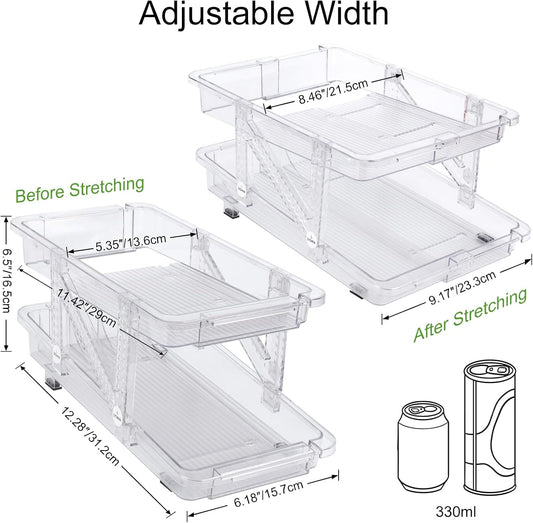 CECOLIC 2 Pack Drink Organizer for Refrigerator, Soda Can Dispenser, Adjustable Width Canned Food Pop Cans Container Beverage Holder for Fridge Organizing, Clear Plastic Storage Bins