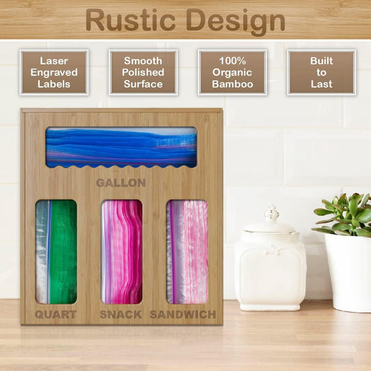 Bartnelli Bag Organizer for Kitchen Storage Organization, Premium Bamboo Drawer Organizer, Bag Holder Dispenser
