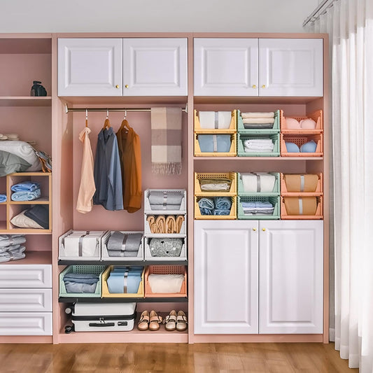 CTSNSLH Closet Organizers Storage Box, Closet Storage Stackable Storage Bins, Plastic Drawer Basket for Wardrobe Cupboard Kitchen Bathroom Office, White