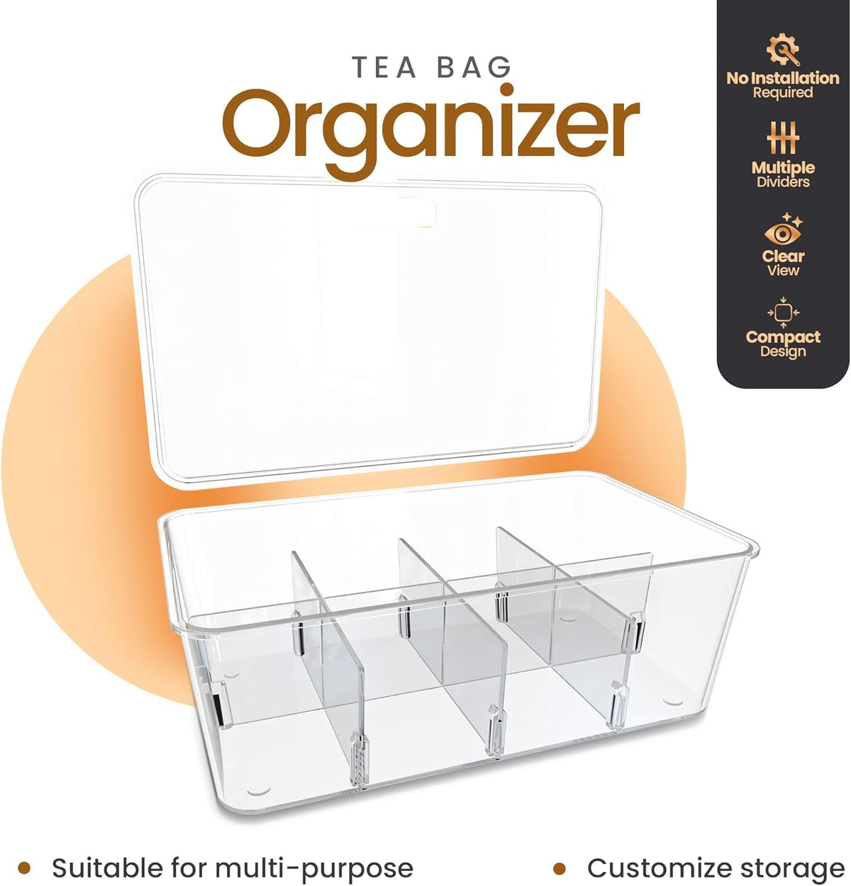 Utopia Home Tea Bag Organizer Set with Lids – 3 Pack Stackable Clear Plastic Storage Bins for Pantry, Cabinet & Fridge – Ideal for Tea, Snacks & Spice Organization