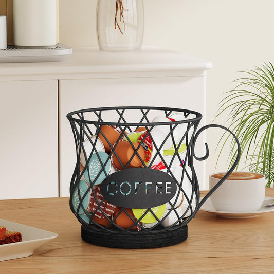 YINMIT K Cup Holder Organizer, Sturdy Coffee Pod Holder Organizer, 35 Kcup Large Capacity Storage Basket for Kitchen Counter and Office Desktop (Circular Grid)