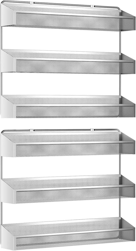 Auledio 2 Pack Spice Rack Organizer, 3 Tier Counter-top Stand or Wall Mounted Storage Rack Hanging Shelf for Kitchen Cabinet, Cupboard, Pantry Door or Bathroom Shower Cosmetic - Chrome