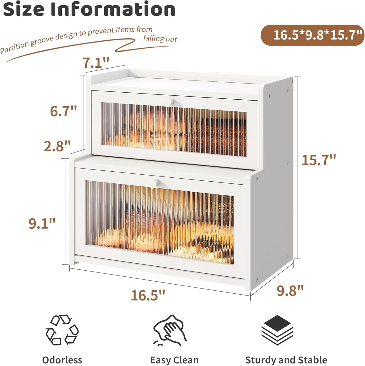 Bread Box for Kitchen Countertop Double Layer Large Corner Bread Box Capacity Bread Storage Bin Farmhouse Breadbox Container Organizer Cabinet Cupboard Black