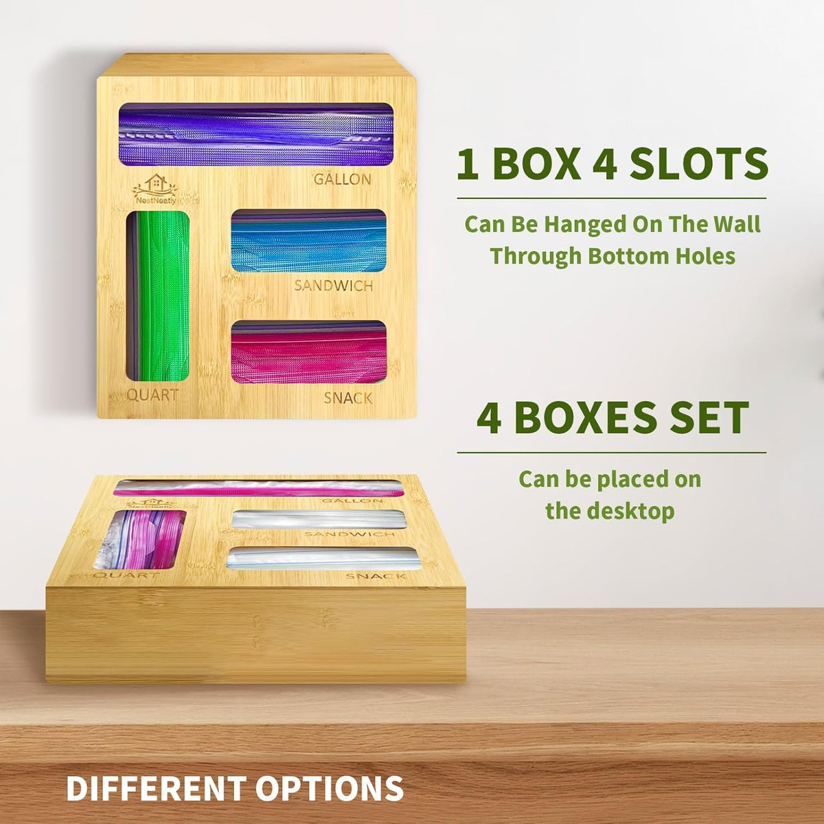 Bamboo Bag Storage Organizer for Kitchen Drawer – Expandable Drawer Organizer Compatible with Gallon, Quart, Sandwich, and Snack Bags – Versatile Storage Solution for Plastic Bags