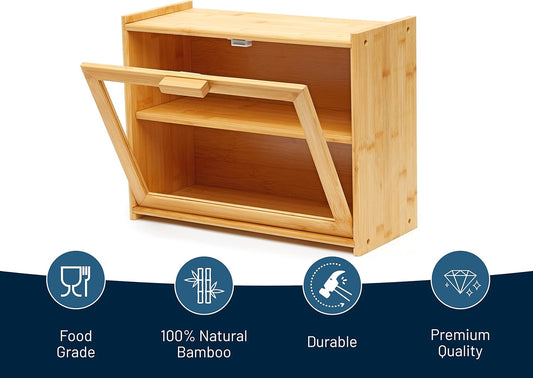 ROYALHOUSE Natural Bamboo Roll Top Bread Box Kitchen Food Storage - Assembly Required