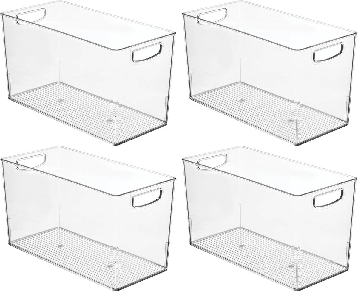 iDesign Pantry Bin with Handles - Kitchen Storage Bins for Cabinets, Pantry, or Fridge - Clear