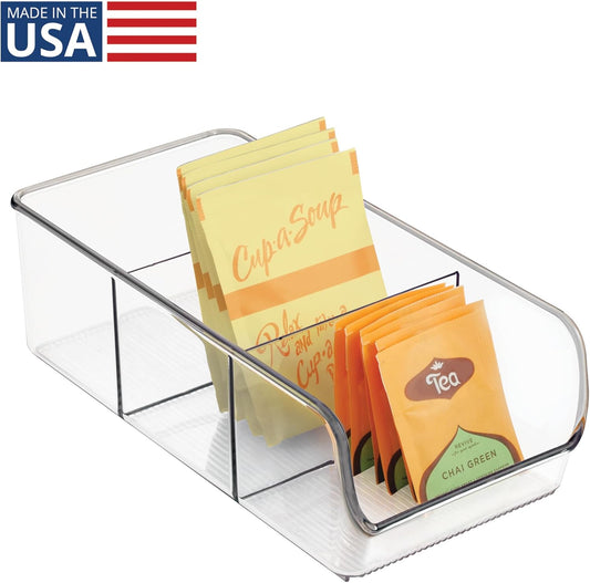 iDesign Stackable 3-Section Divided Storage Bin for Pantry, Fridge, or Cabinet - Set of 2 - Clear