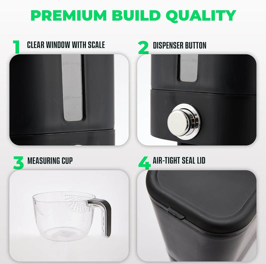 Rice Dispenser 25 lbs I Rice Storage Container 25 lbs with Sponge, Scoop & Measuring Cup I Airtight Rice Container with Lid I Best Food Dispenser Rice Bucket I Cereal Dispenser for Pantry