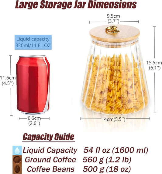 FANTESTICRYAN Glass Coffee Nuts Canister Airtight Storage Jar Petal Decorative Container with Bamboo Lid Metal Handle Easy to Grasp 700ml, 23 FL OZ