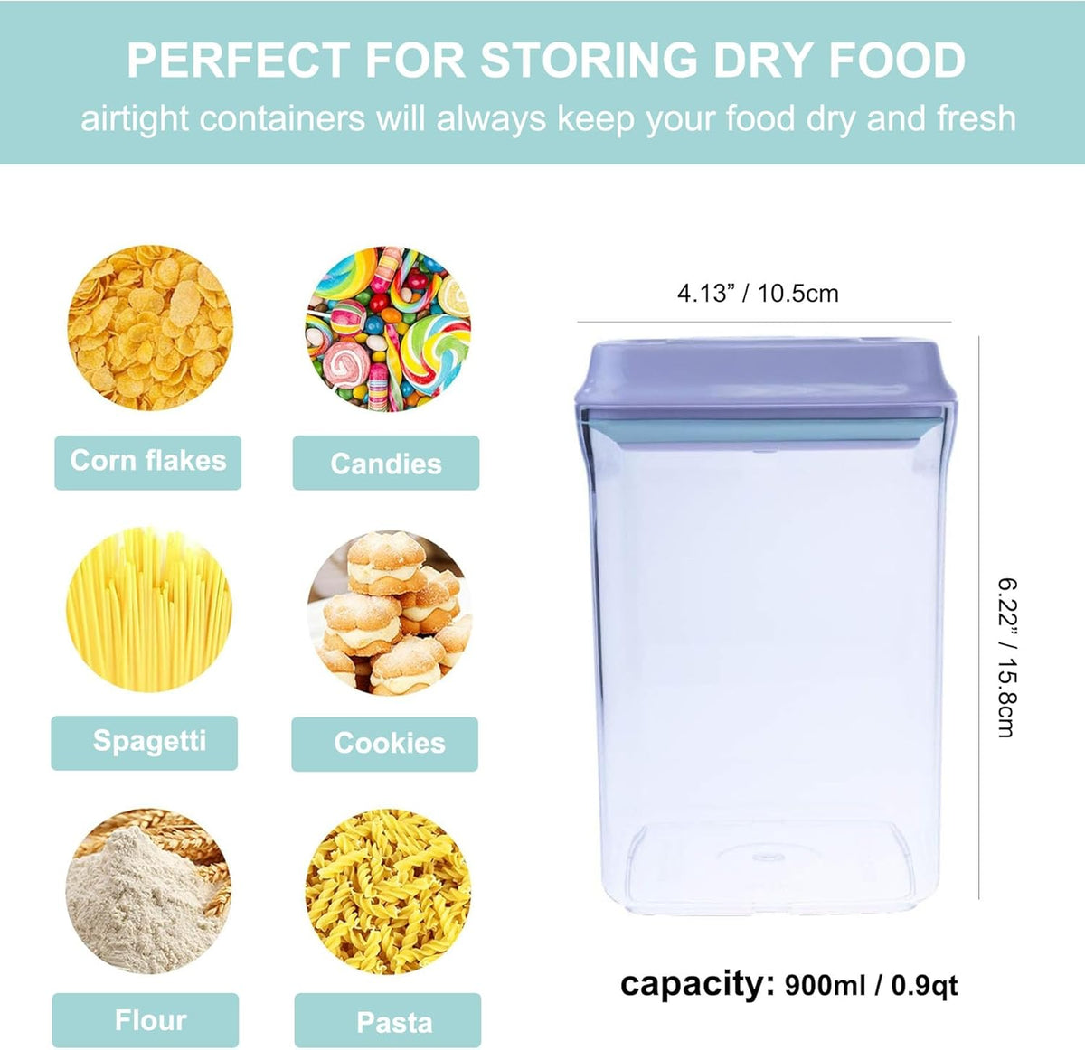 Airtight Food Storage Container Pop Containers With Lids, Bpa Free for Spaghetti Cereal Flour Rice Kitchen Organizer (rectangle 2050ml / 2.05qt)