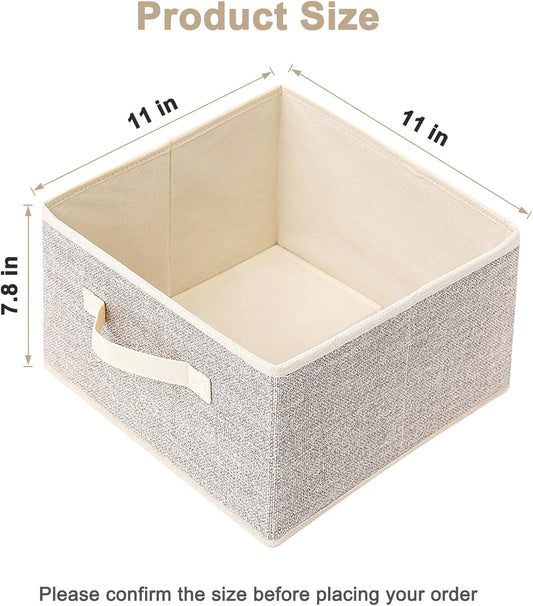 Storage Baskets, 11-Inch Woven Fabric Bins, Storage Cubes with Reinforced Handles, Organizer Bins for Closet Shelves, Foldable, for Toys, Clothes, Natural Beige (3PCS/Beige-11*11*7.8inch)