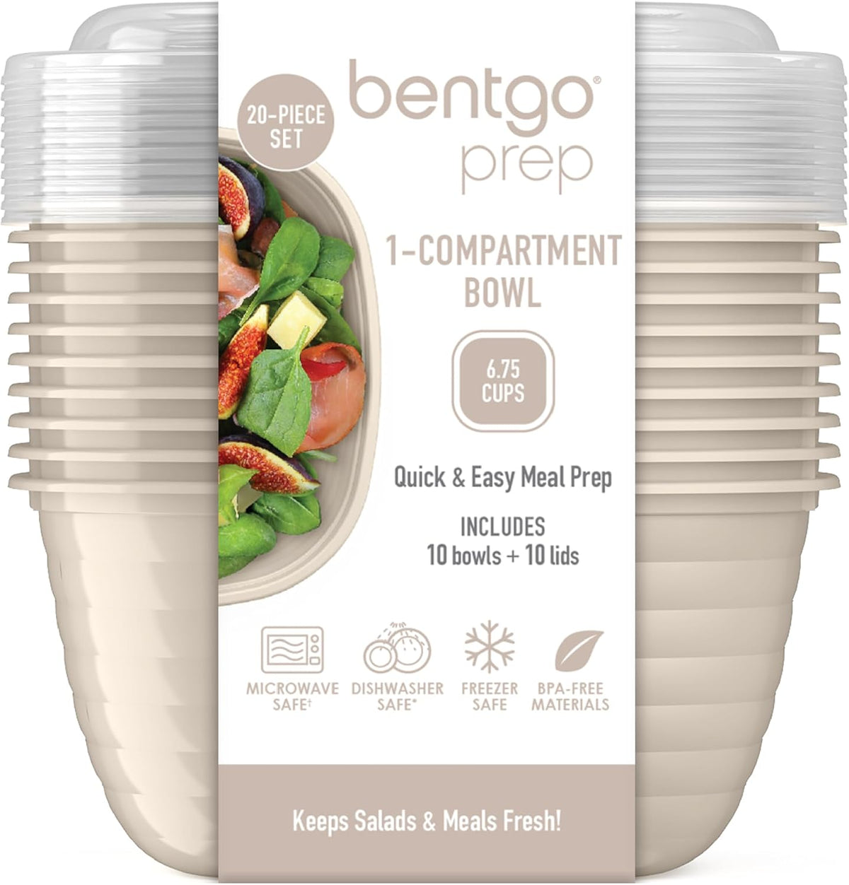 Prep Food Storage Bowls with Lids, 10 Pack, PFAS & BPA-Free