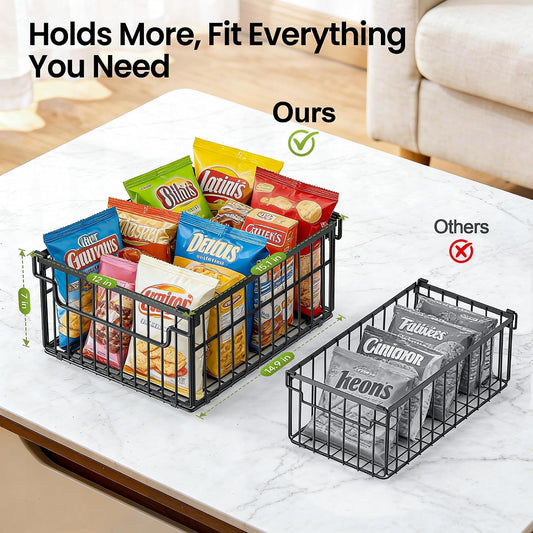 Freezer Organizer Bins, Enlarged Baskets for 5-9 Cu.FT Deep Freezer | Stackable Chest Freezer Organizer Bins, Foldable with Handles, Black Storage Container Baskets for Sort Frozen Meats