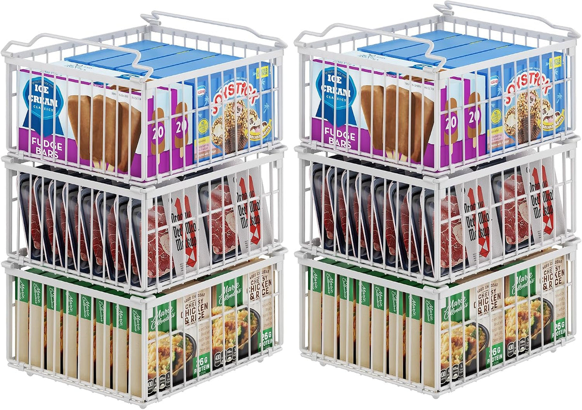 Freezer Organizer Bins, Enlarged Baskets for 5-9 Cu.FT Deep Freezer | Stackable Chest Freezer Organizer Bins, Foldable with Handles, Black Storage Container Baskets for Sort Frozen Meats