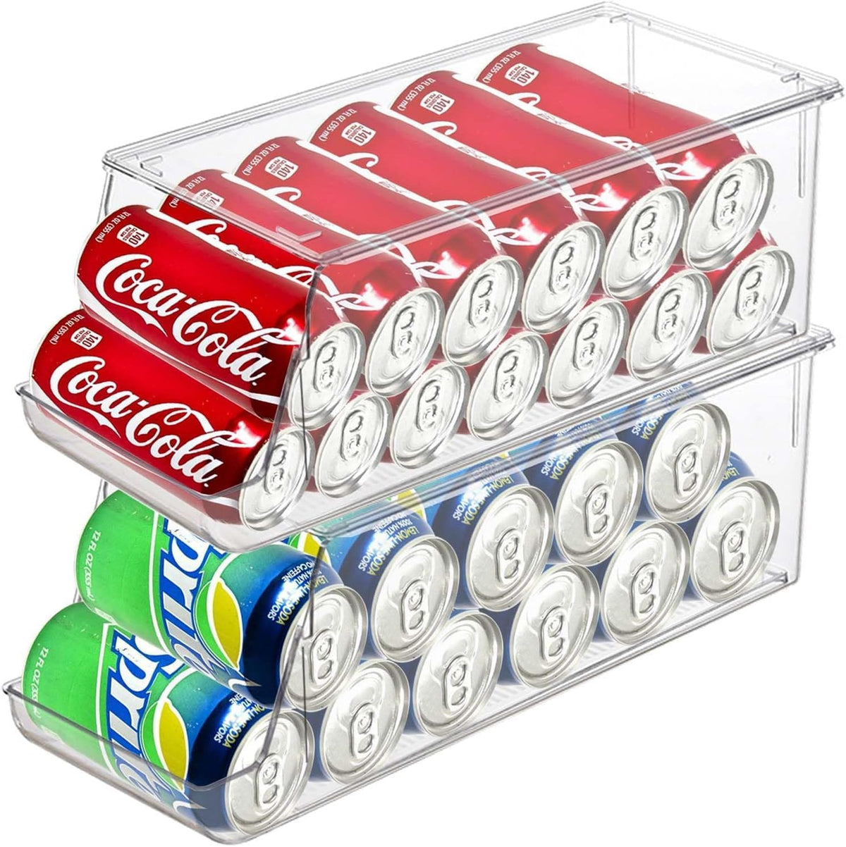 Soda Can Organizer for Refrigerator Stackable Can Holder Dispenser with Lid for Fridge, Pantry, Freezer – Holds 12 Cans Each, BPA-Free, Clear Design, (2-Pack)