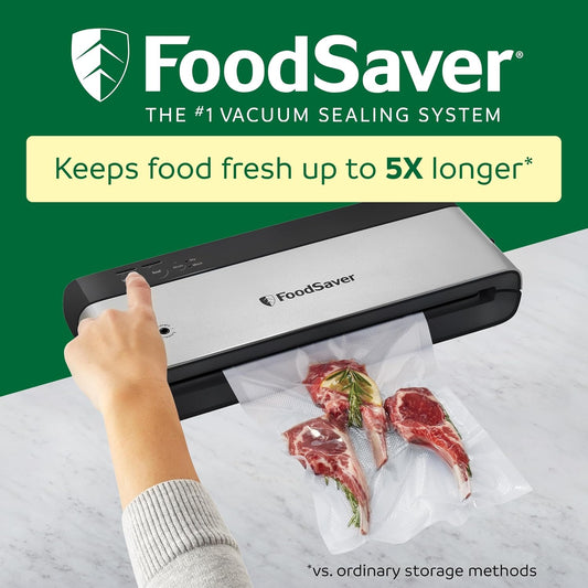 PowerVac Compact Vacuum Sealing Machine Stainless Steel & Black Vertical Storage VS0150 | Preserves freshness reduces bag waste for both dry and wet food