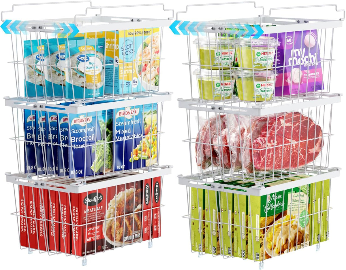 Freezer Organizer Bins - Adjustable Width & Extra Depth | For 5-7 Cu Ft Chest Freezers, Stackable Large Freezer Organizer Bins, Easy Food Access & Organization, No Wasted Space, Black