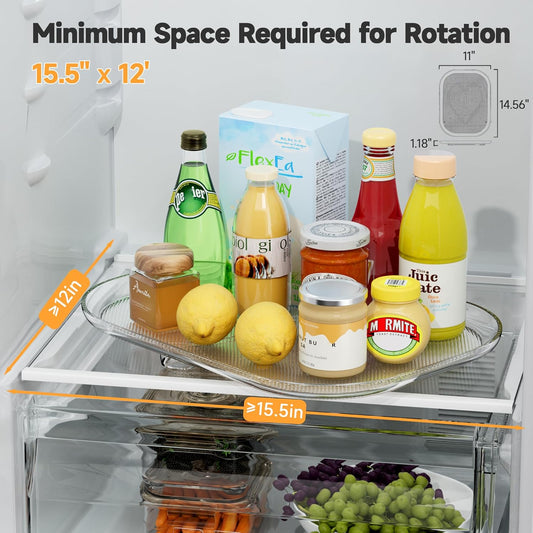 Heartspin Lazy Susan for Refrigerator Organizers and Storage, 14.56''x11'' Clear Fridge Turntable Organization for Kitchen, Cabinet, Pantry, Countertop, Bathroom, 1 Pack