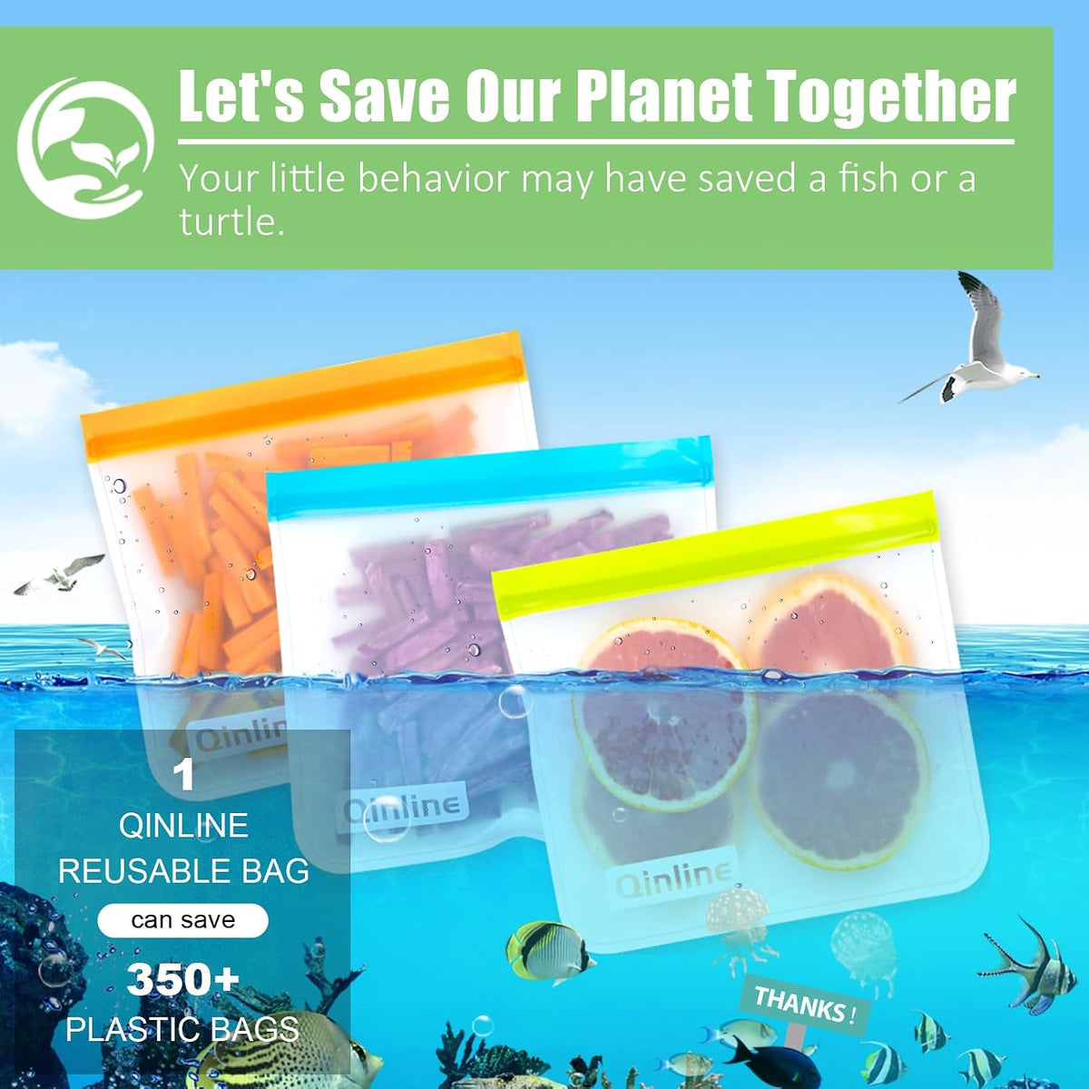 Reusable Storage Bags - 10 Pack BPA FREE Freezer Bags(2 Reusable Gallon Bags + 4 Leakproof Reusable Sandwich Bags + 4 THICK Reusable Snack Bags) Ziplock Lunch Bags for Food Marinate Meat Fruit Cereal