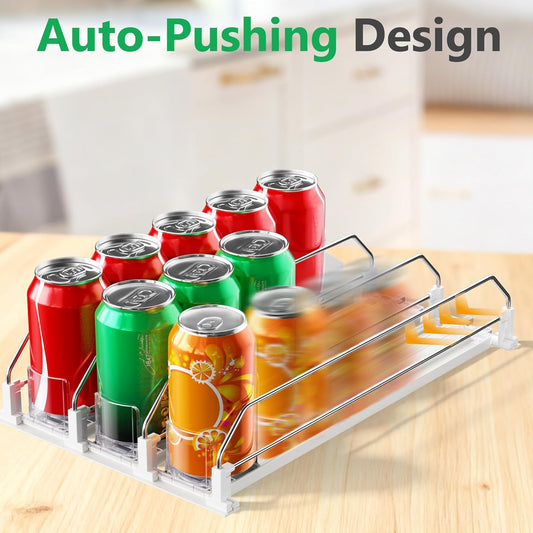 Drink Organizer for Fridge, Automatic Drink Dispenser for Fridge, 12-20oz Soda Can Dispenser for Refrigerator, Soda Can Organizer for Pantry Holds up to 15 Cans, 3 Row
