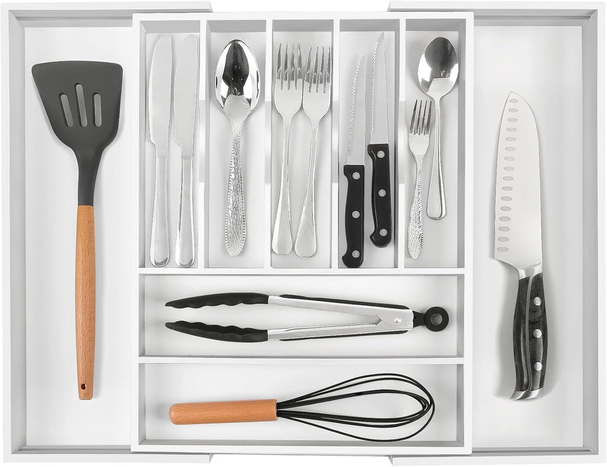 Silverware Organizer Kitchen Drawer Organizer Expandable Bamboo Utensil Holder Cutlery Tray for Kitchen Utensil and Flatware Bedroom Office