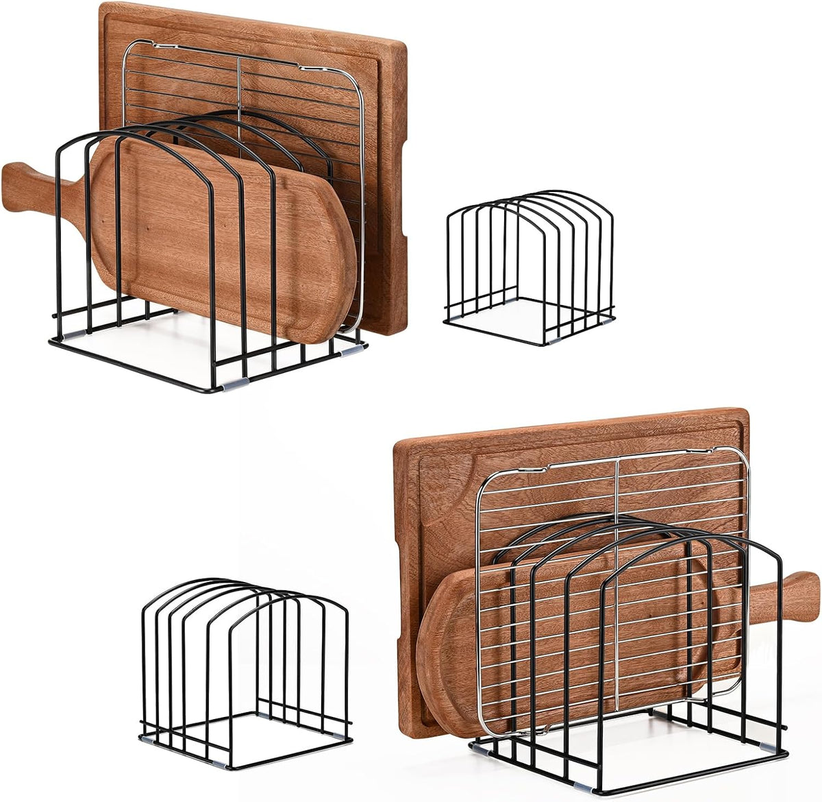 Cutting Board Organizer, Matte Black | Heavy Duty Rack, 2 Extra Wide (1.38") & 3 Narrow (0.78") Slots