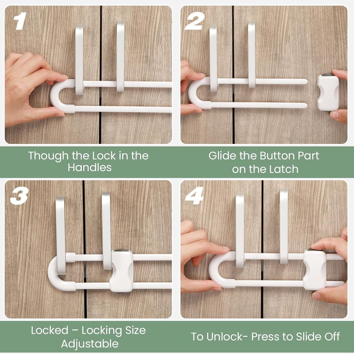 10 Pack Baby Proof Cabinet Locks Adjustable U Shaped,White