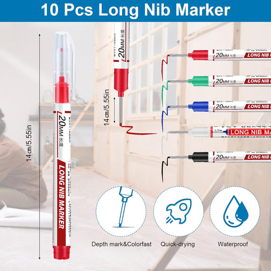 Long Nib Markers, 10 Pack Deep Hole Markers, 20mm Tips
