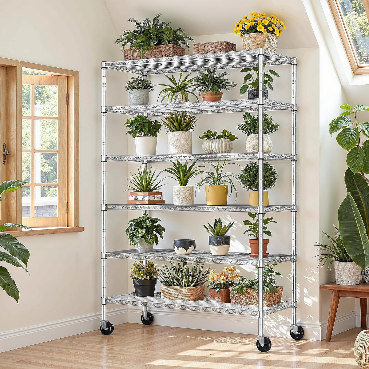 Heavy Duty 6-Tier Rolling Storage Shelves with Wheels for Garage