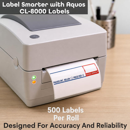 Aquos Printing Scale Label Rolls – Thermal Label Rolls Compatible with Scales Barcode Labels Printable Labels for Food, Retail, Grocery, Price & Weight Printing (CL-8000, 12 Rolls)