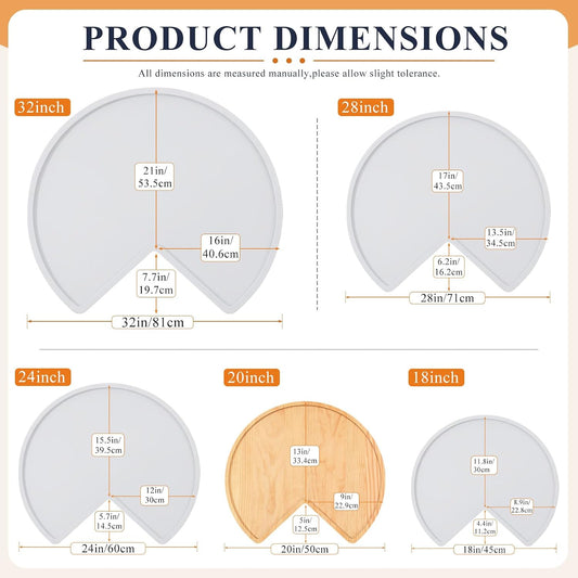 2 Pcs 24in/28in/32in Banded Pine Wood Full Kidney Shaped Lazy Susan for Corner Base Cabinets with Iron Swivel Bearing for Kitchen Turntables, Not Include Metal Rod(20 Inch,Wood Color)