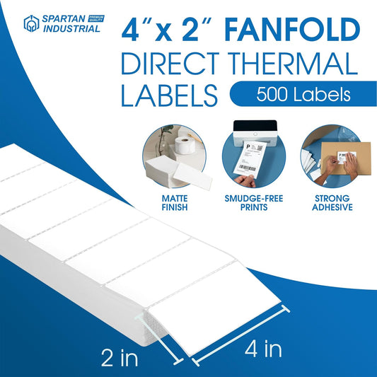 4" X 2" Direct Thermal Fanfold Labels (1500 Count, 1 Stack)