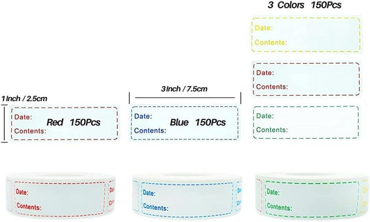 Removable Freezer Labels,1 x 3 Inch Food Storage Stickers,Self-Adhesive Date Labels-Waterproof Oil-Resistant Easy Clean Leaves no Residue,4 Color Labels 3 Rolls